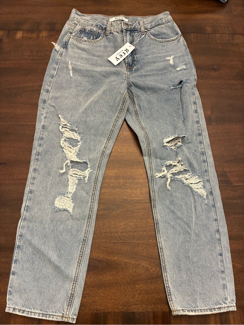 Grey Bandit Jeans Women’s 7 27 Straight Leg Distressed Ripped Blue New NWT